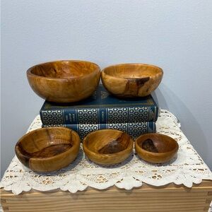 Wooden Nesting Bowls Handmade for Cooking Or Trinkets or Nuts Set of 5